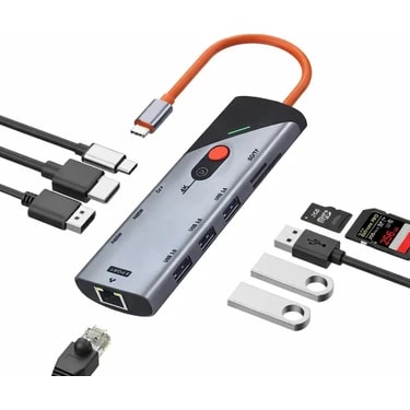 Coverzone Type-C Docking Station 9 In 1 Çoklayıcı Hub Dp ve Hdtv 4K 60Hz Görüntü Aktarımı