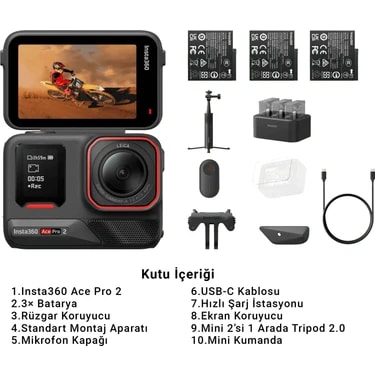 INSTA360 Ace Pro 2 8k Aksiyon Kamerası Içerik Üretici Kiti – Leica Lens, 3x Batarya, Tripod, Aktif