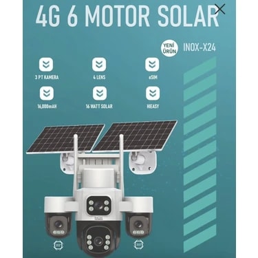 Inox X24 8mp 4K Ultra Geniş Açılı Panoramik Solar 4g Güvenlik Kamerası - 180° Görüş - E-Sim