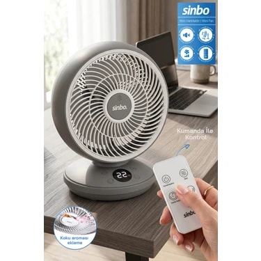Sinbo SF-7702 Uzaktan Kumandalı Sessiz Mini Vantilatör Aroma Terapi Koku Yuvalı Otomatik Salınımlı