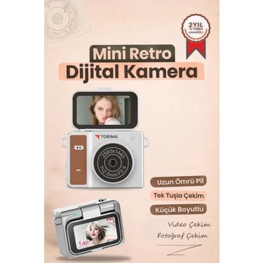 Torima Mini Dijital Kamera 2K Flip Ekranlı Selfie Video Vlog Kamerası CMR46
