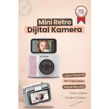 Torima Mini Dijital Kamera 2K Flip Ekranlı Selfie Video Vlog Kamerası CMR46