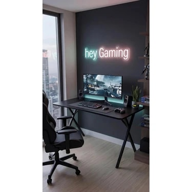 Hey Modüler Mobilya 120 cm Gaming Profesyonel Oyuncu Masası Siyah Tabla, Siyah Metal Ayaklı Hey