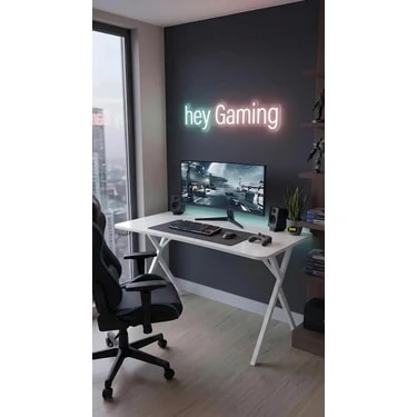 Hey Modüler Mobilya 120 cm Gaming Profesyonel Oyuncu Masası Beyaz Tabla, Beyaz Metal Ayaklı Hey
