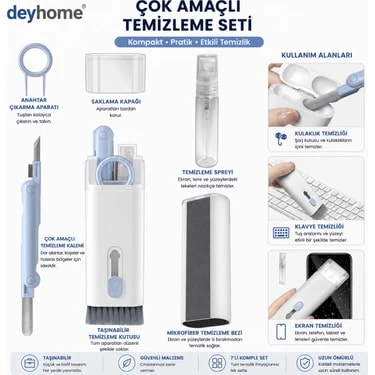 deyhome 7'si 1 Arada Çok Fonksiyonlu Elektronik Temizlik Kiti – Klavye, Kulaklık, Tablet,
