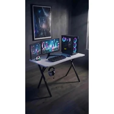 Hey Modüler Mobilya 110 cm Gaming2 Profesyonel Oyuncu Masası Beyaz Tabla, Siyah Metal Ayaklı Hey
