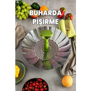 Destpak El Yakmaz Buharda Pişirme Aparatı - Süzgeç - Ayaklı Katlanır Yer Kaplamaz - Haşlama -
