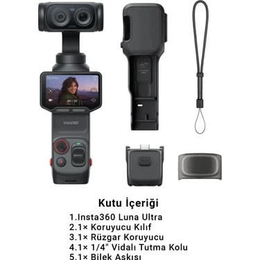 Insta360 Luna Ultra Standart Bundle 8K Çift Lensli Gimbal Aksiyon Kamerası (Cosmic