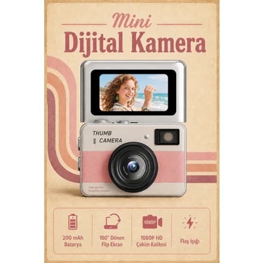 Seyutech Retro Mini Dijital Kamera 1080P Hd 1.47 Inç Flip Ekranlı Flaşlı Selfie Video Vlog