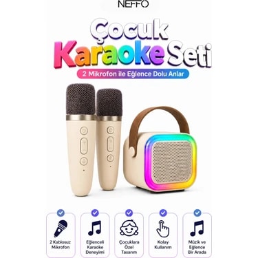 Neffo Karaoke Seti Çift Mikrofonlu Bluetooth Hoparlör Eğlence Seti Çocuk Eğlence
