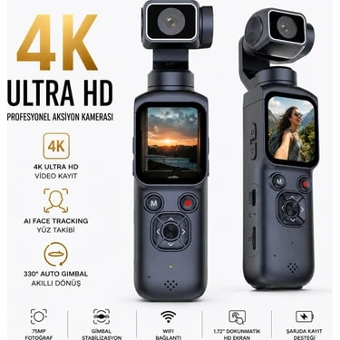 Robeve 4K Ultra Hd Gimbal Aksiyon Kamerası Aı Yüz Takipli Wifi Bağlantılı 330° Otomatik