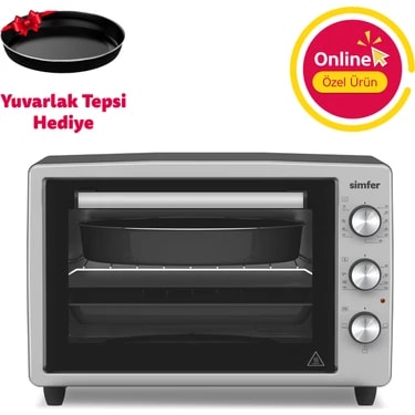 Simfer 3426 İnox Gri 34 LT Statik Mini/Midi Fırın - 4 Fonksiyon, Programlanabilir Pişirme & Isı