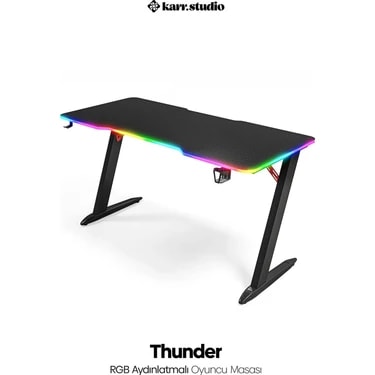 Karr Gaming Thunder 25mm RGB Aydınlatmalı Oyuncu Masası | Siyah Karbon Fiber