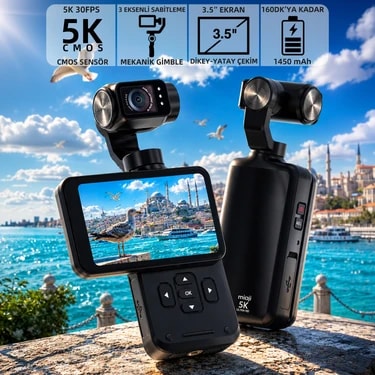 Mioji Pocket 3 5K 30FPS 48MP 3 Eksenli Gimbal