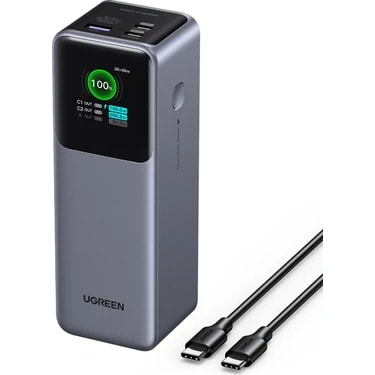 Ugreen Nexode 25.0000 Mah 200W Akıllı Ekranlı Taşınabilir Hızlı Şarj Powerbank, 3 Cihaz Desteği,