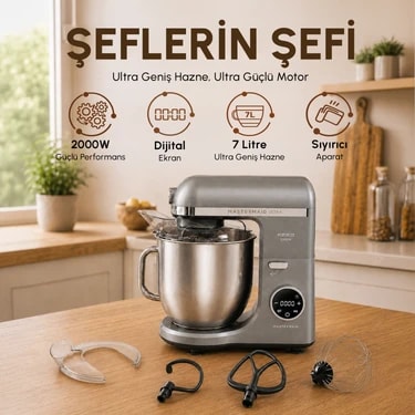 Karaca Mastermaid Chef Ultra D2000W Dijital Ekranlı Hamur Yoğurma Makinesi Galaxy Grey