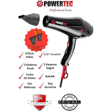 Powertec TR-901 Turbo Professional Series Fön Makinesi & Saç Kurutma 2500w