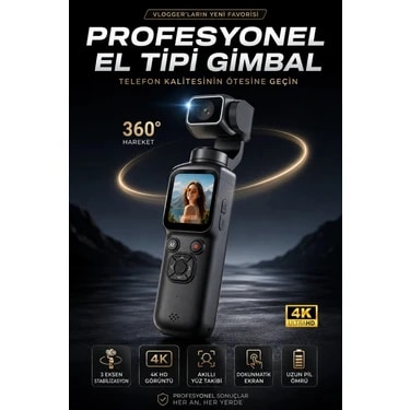 Omaze 4K Ultra Hd Profesyonel Aksiyon Kamerası Gimbal 360 Dönüş Dokunmatik Ekran Profesyonel Vlog