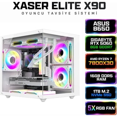 Xaser Elite X90 Ryzen 7 7800X3D 16GB Ddr5 Ram 1tb M.2 Nvme SSD 8gb RTX5060 Sıvı Soğutmalı Oyuncu