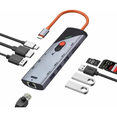 Coverzone Type-C Docking Station 9 In 1 Çoklayıcı Hub Dp ve Hdtv 4K 60Hz Görüntü Aktarımı 1000MBPS