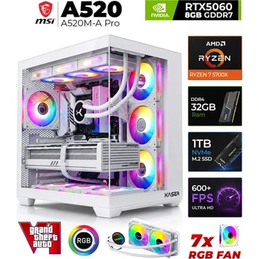 Xaser Sword X60 AMD R7 5700X/MSI A520M-A/8GB RTX5060/ 32GB RAM /1TB M.2 SSD/Sıvı Soğutmalı Masaüstü