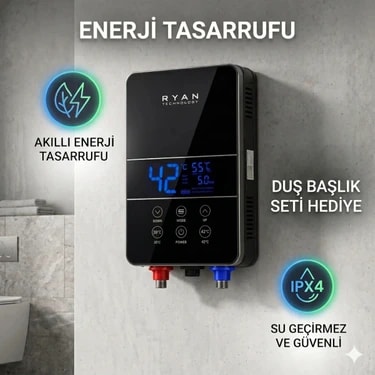 Ryan Elektrikli Şofben Ani Su Isıtıcı Dijital Akıllı Banyo Şofbeni Duş Başlığı Hediyeli